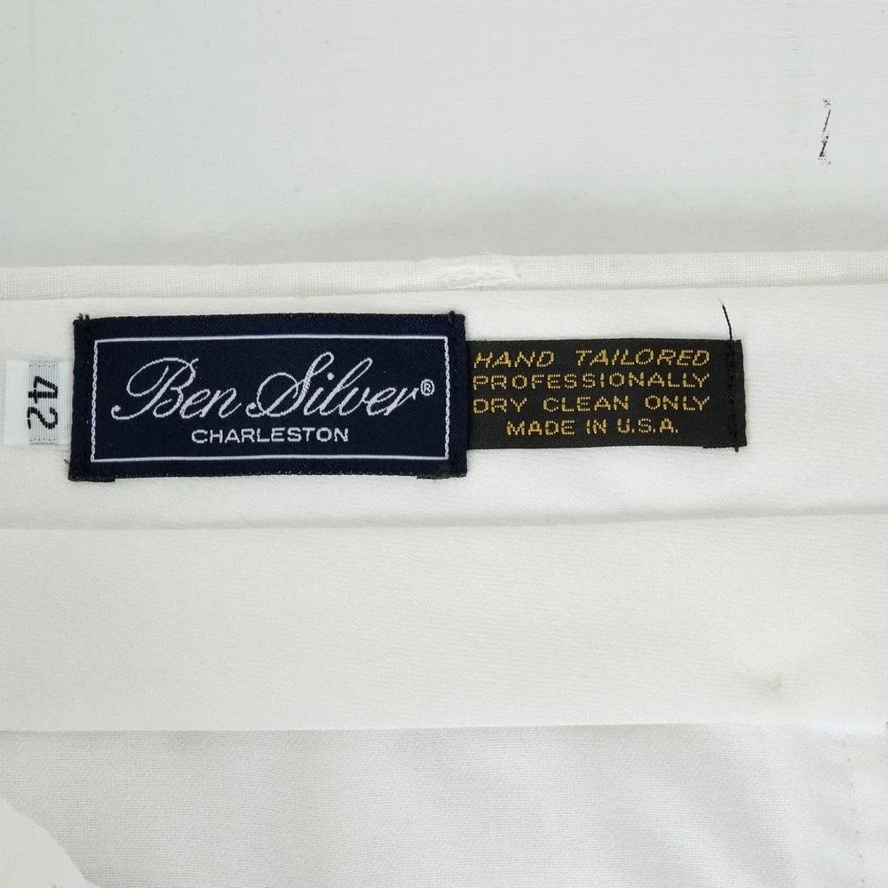 Ben Silver Charleston Mens 42 Dress Pants White Pleated Cuffed High Rise Linen